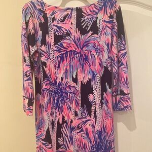 Lilly Pulitzer Bright Navy Pink Sophie UPF 50+ Boat Neck Palms Up Dress Size M